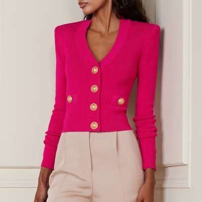 Splurge Monday's Workwear Report: Button-Embellished Ribbed-Knit Cardigan 