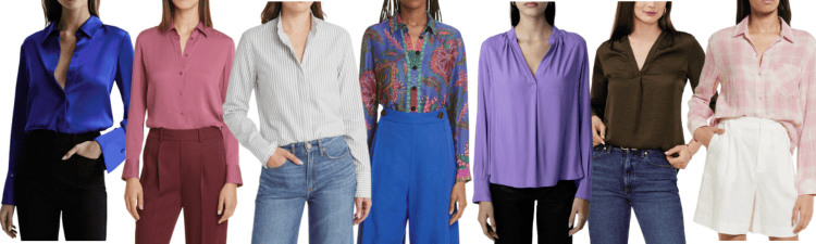 collage of blouses in the 2023 Nordstrom Anniversary Sale, see text for details