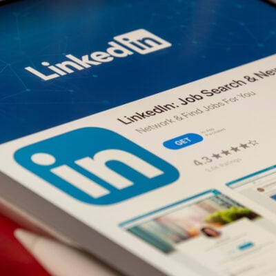 image of phone with LinkedIn app pulled up, available for download
