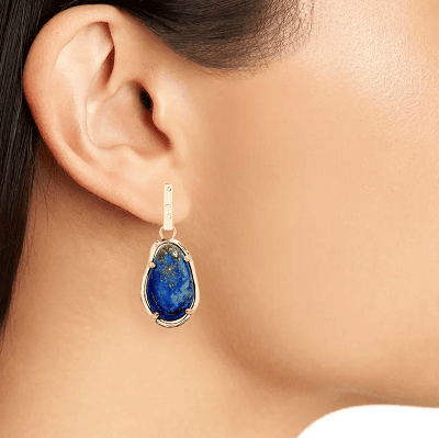 semi-precious drop earrings with lapis and cubic zirconia (on model)