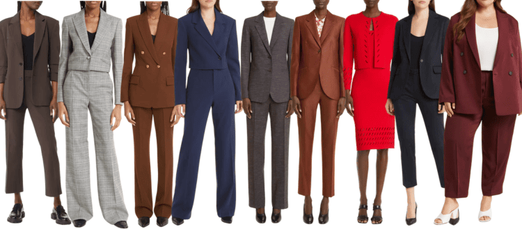 Collage of designer women's pant suits at 2023 Nordstrom Anniversary Sale