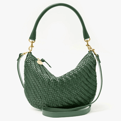 green crossbody bag with woven details