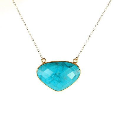 triangular turquoise necklace with bezel edge and faceted cut