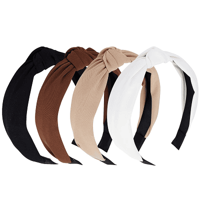 black, brown, beige, and white headbands with knot on top