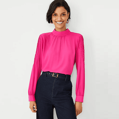 Thursday's Workwear Report: Mixed Media Mock-Neck Blouse 