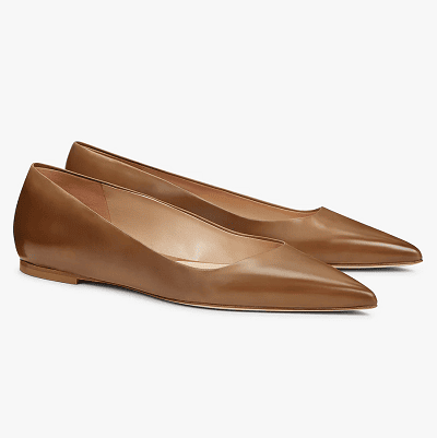 cognac nude flats with a pointed toe