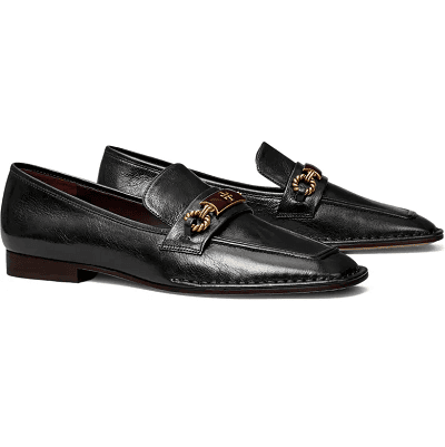 square-toed black loafers