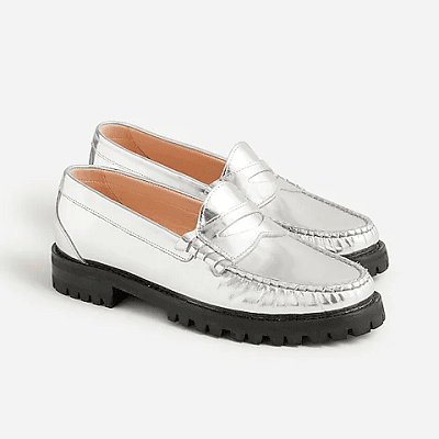 metallic lug sole penny loafer