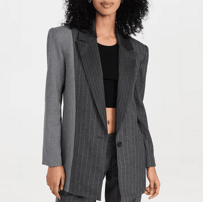 alice olivia pinstriped suit with two fabrics