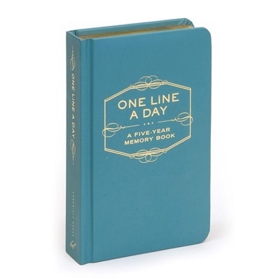 A blue book with the title "One Line a Day: A Five-Year Memory Book"