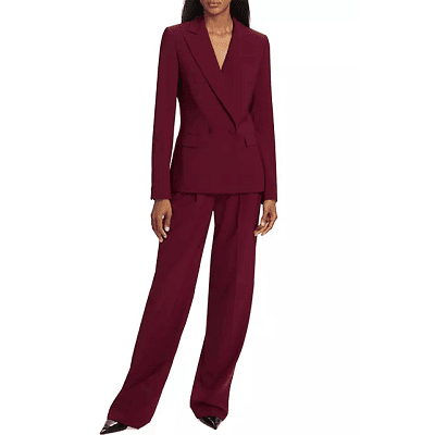 burgundy double-breasted pants suit