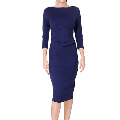 navy dress with tie detail at waist
