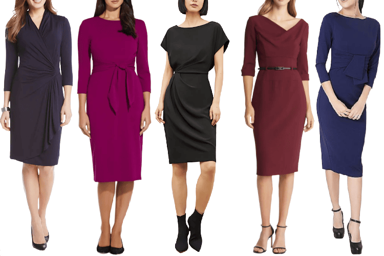 collage of five day to night work dresses