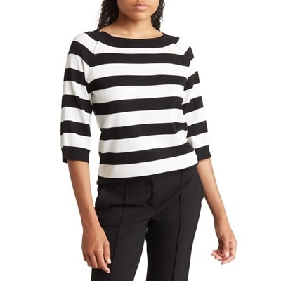 Adrianna Papell Stripe Boatneck Top