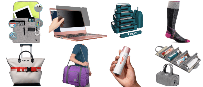 collage of white elephant gifts for women business travelers and women who travel often 