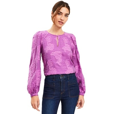 ANN TAYLOR Tops and Blouses | Mixed Media Waist Tie Top Purple Peony -  Online Exclusive - Womens • Zero Matters