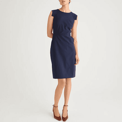 BETABRAND- Executive Ponte Dress Midi Blue Linen