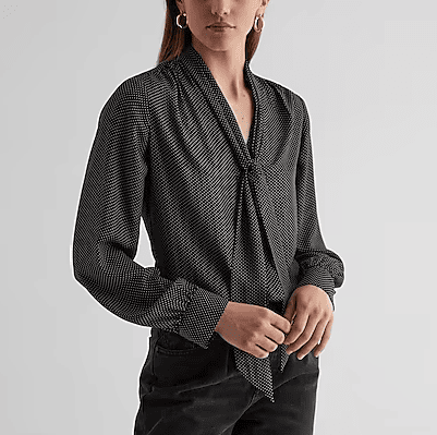 secretary blouse with a tie neck detail for work