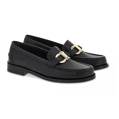 black loafers for work outfits; there is a gold detail across the top of the shoe
