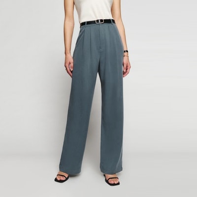 Blue low waisted pleated cuffed water-resistant Cigarette Pants
