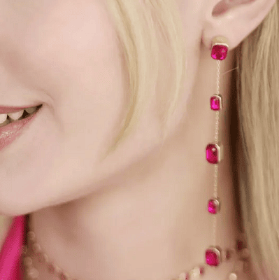 pink fuchsia crystal drop earrings on model