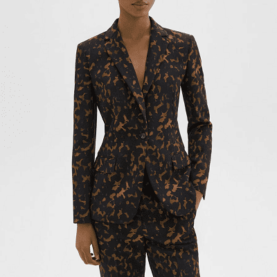 brown and black pant suit with tortoiseshell pattern