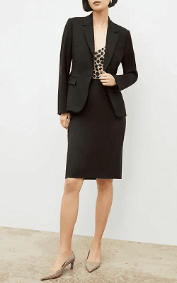 one of the best suits for women in 2024, a washable wool skirt suit from MMLF