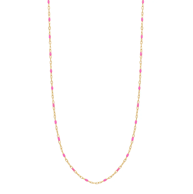 delicate 14k gold necklace with tiny pink enamel details