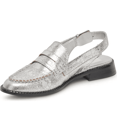 silver metallic slingback loafer for work