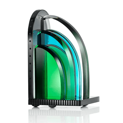 crystal bookend in shades of green, blue, and clear
