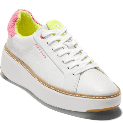 reader favorite tennis shoe with pink and neon yellow details