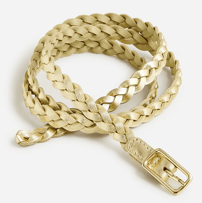A gold skinny braided belt in Italian leather