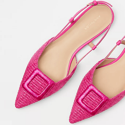 hot pink Straw Covered Buckle Slingback Flats from Ann Taylor