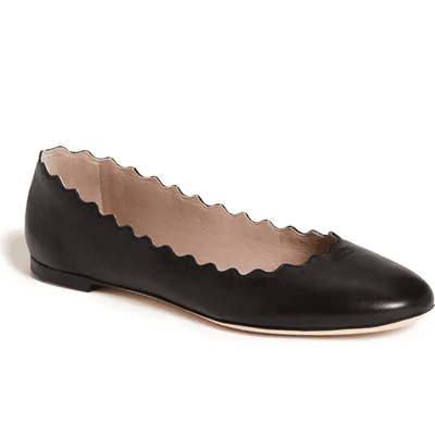 black flat for work with scalloped details