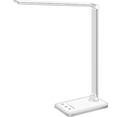 minimalist desk lamp with LED arm, USB charging port, and five modes