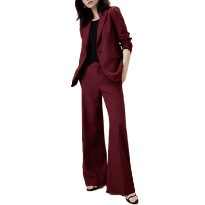 burgundy pant suit with wide legs