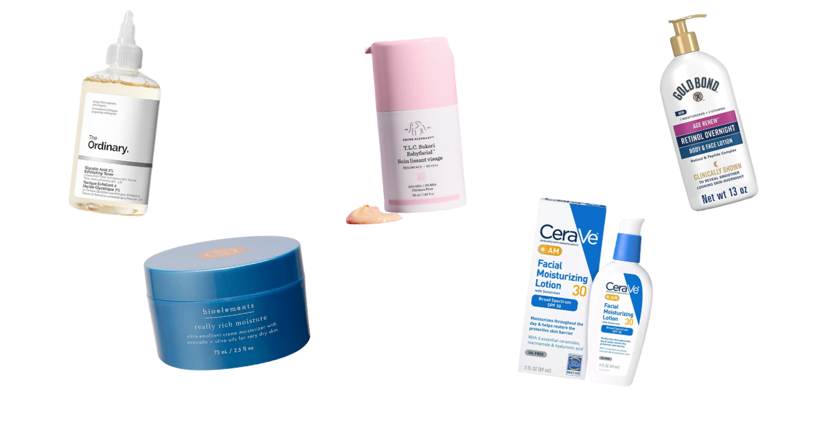 collage of cold-weather skincare products