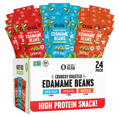 box of 3 different kinds of dry crunchy edamame beans