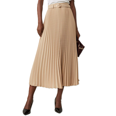 flared skirt with pleats in silky fabric