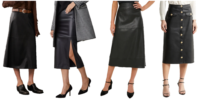 collage of leather skirts for work in 2024