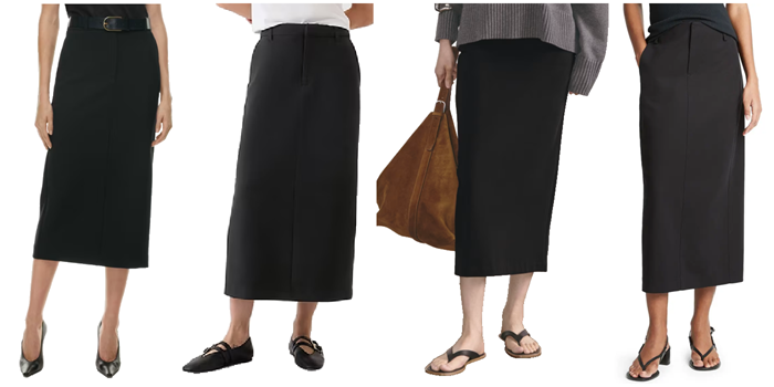 collage of long pencil skirts for work in 2024