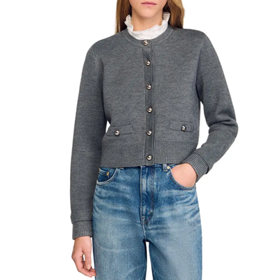 gray cardigan lady jacket with detachable collar