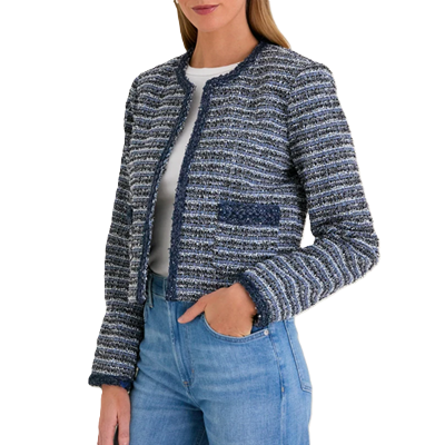 blue and white tweed jacket