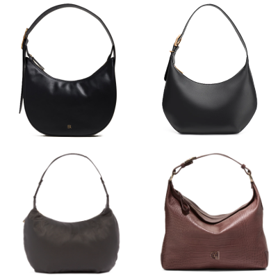 collage of 4 half-moon crescent shoulder bags