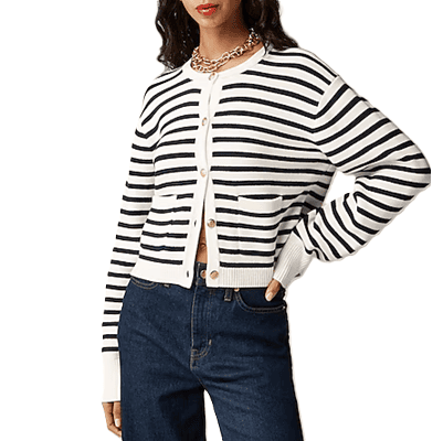 all cotton lady jacket sweater in a black and white stripe