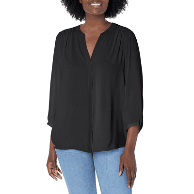 popover top with pintuck details and notched V-neck