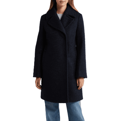 navy boucle swing coat