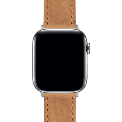 Beige caramel suede watch strap with stitching for an Apple Watch