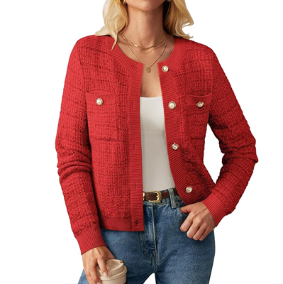 red textured lady jacket cardigan sweater