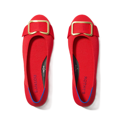 bright red ballet flats with gold buckle